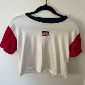 Hollister cropped red, white and blue t-shirt